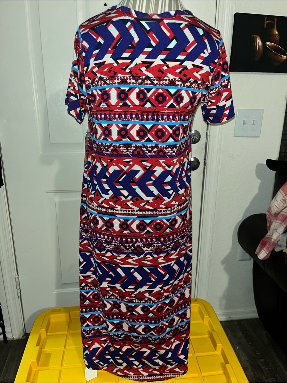 LuLaRoe Red, Blue & White Geometric Maxi Dress